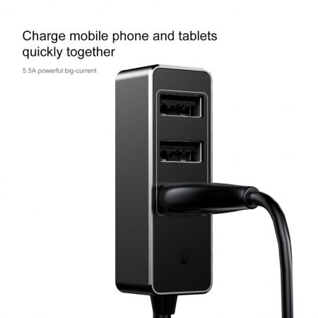Автомобильное зарядное устройство BASEUS Enjoy Together, USB  разветвитель 3USB, 5.5A, черный - 6