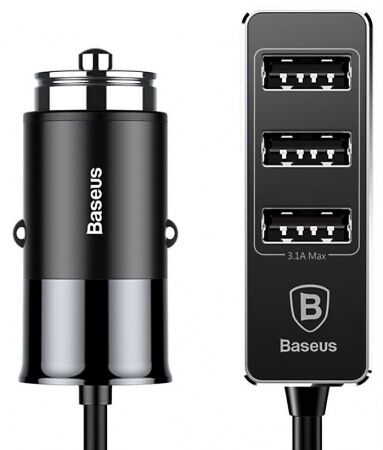 Автомобильное зарядное устройство BASEUS Enjoy Together, USB  разветвитель 3USB, 5.5A, черный - 1